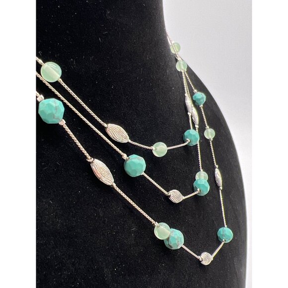 Elegant Monet Turquoise & Silver Multi Strand Beaded Necklace - Picture 2 of 5